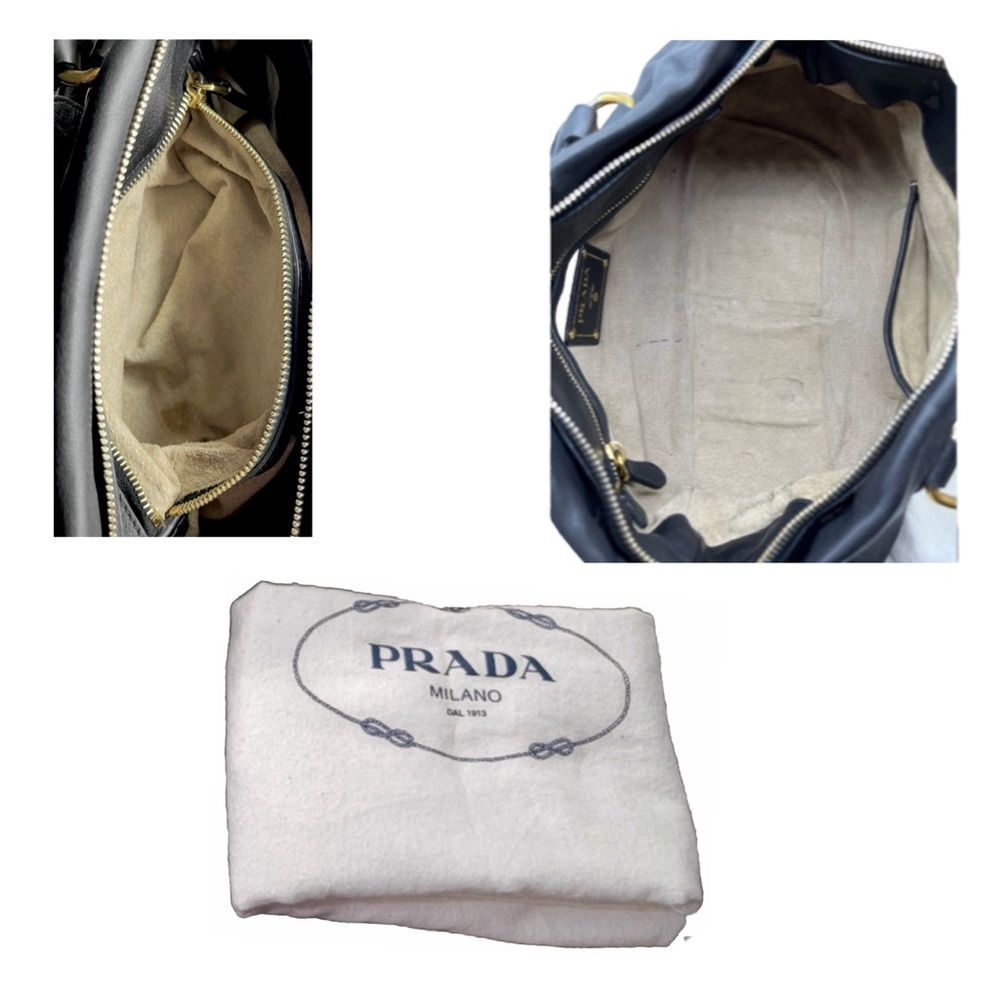 SOLD!!PRADA Black Calfskin Bauletto Handbag Medium Black with Lock, COA Dustbag - Picture 13 of 17